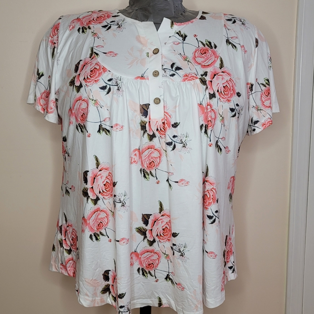Women's Plus Size Henley Shirts Floral Tunic Tops - 4XL